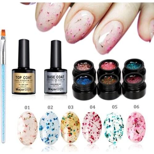 9pcs/lot Flower Fairy UV Gel Nail Polish 5ml Colorful Top & Base Coat Soak Off Nail Art Gel With Nail Brush Varnish Design Kit