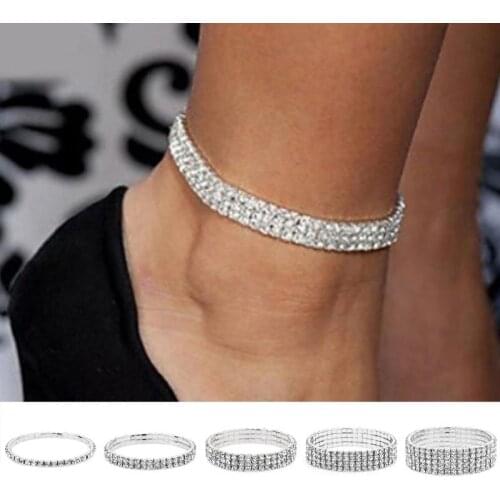 Fashion Elastic Anklet Women Boho New Crystal Stretch Anklet Chain Barefoot Sandals Foot Jewelry Luxury Jewelry Accessories