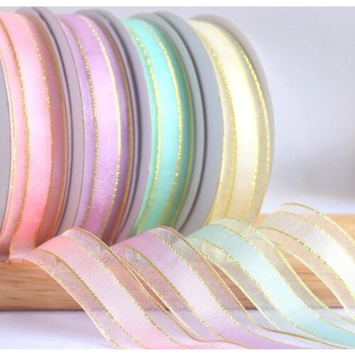 Satin Edge Mesh Lace Gold Edge Yarn Ribbon Gift Flower Packaging without shipping 7.6