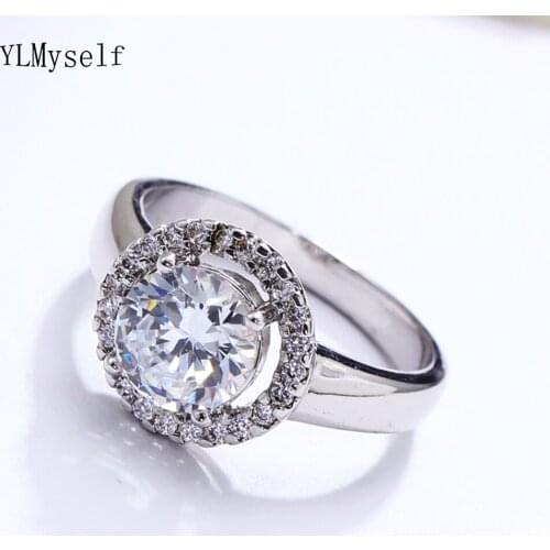 Big round cut stone rings size 8/9 setting bright cubic zirconia elegant jewelry for women bridal engagement jewellery ring