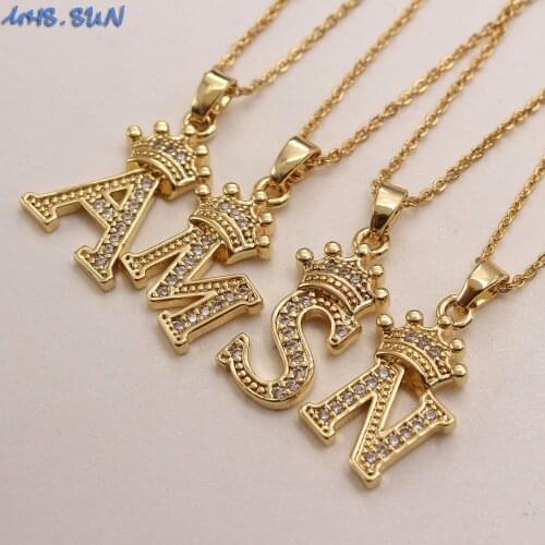 MHS.SUN Fashion 26 Letter Zircon Pendants Necklace Alphabet A-Z Charms Chain Necklace AAA CZ Women Girls Jewelry 1Pc