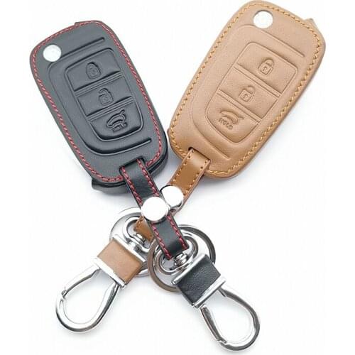 Car key cover for Hyundai Elantras Solaris car key leather case 2016 2017 2018 Folding remote control case 3 button