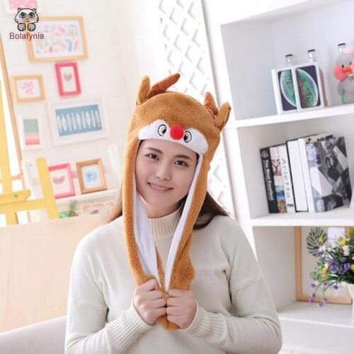 BOLAFYNIA Elk head cover with moving ears hat plush toy hat stuffed toy cap