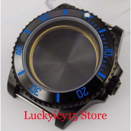 Black Watch Case Fit NH35 NH35A NH36 Movement Sapphire Glass Ceramic Bezel Solid/Seeing Through Backcover