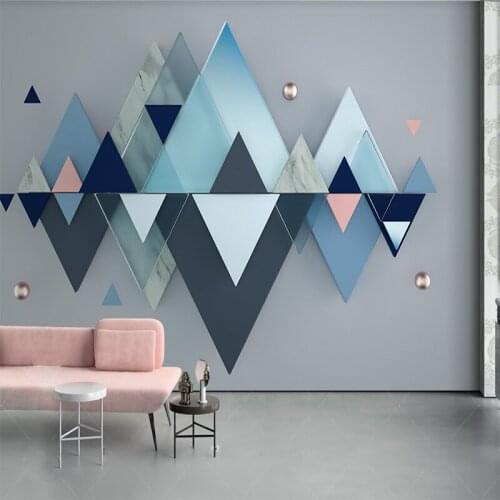 Decorative wallpaper 3d blue geometric triangle Mosaic TV background wall