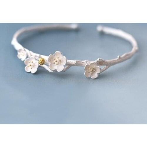 Jisensp Hot Sale Bangles Cuff Flower Bangles & Bracelets Women Accessories Srebrna bransoletka indian bangles mujer moda