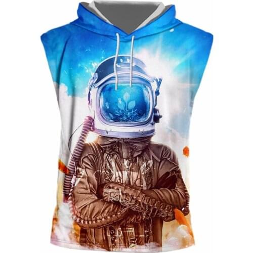 IFPD EU Size Hooded Tank Top Boys Girls 3D Printed Galaxy Space Astronaut Planet Sleeveless Shirt Plus Size Casual Fitness Vest