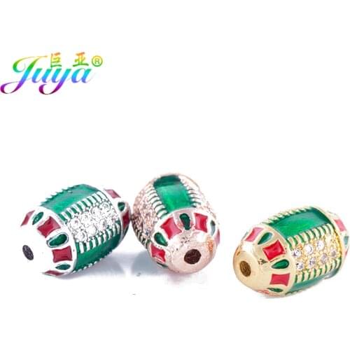 Juya DIY Religious Jewelry Beads Supplies Micro Pave Zircon Enamel Green Oval Charm Beads For Handmade Beading Jewelry Making