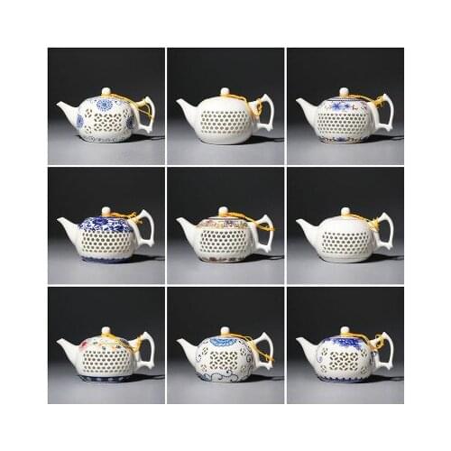 Jingdezhen Ceramic Blue And White Porcelain Teapot Kung Fu Black Tea Jin Jun Mei Linglong Tea Set Crystal Hollow Teapot Teaware