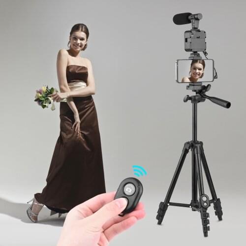 Andoer Phone Vlog Video Kit with Height Adjustable Tripod Phone Holder with Cold Shoe Mic LED Video Light for Phone Video Making