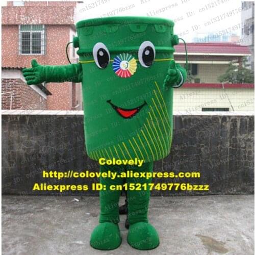 Sweet Green Garbage Can Ash-Bin Trash Waste Bin Mascot Costume Fancy Dress With Triangular Black Mouth Red Tongue No.6463 FS