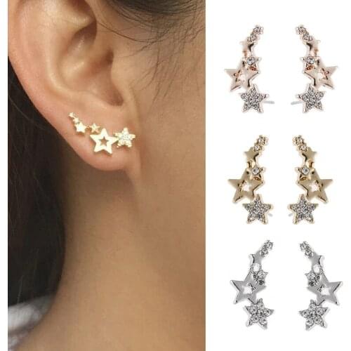 HOT Stars Stud Earrings For Women And Girl Simple Rose Gold And Silver Color Wedding Party Fashion Female Jewelry Best Gift