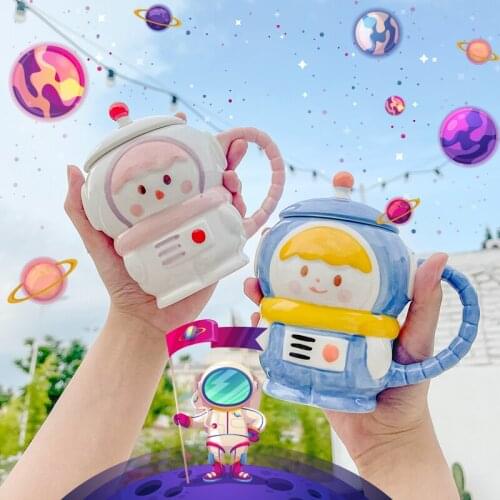 Cartoon Ceramic Cup with Lid Office Mug Robot Planet Cup Cute Milk Water Cup Juice Cup coffee mug coffee cup cute cup CL90316