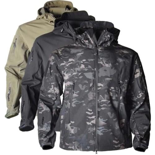 Men Military Jacket Softshell Waterpoof Camo Tactical Camouflage Army Windbreaker Hooded Fleece Field Jacket