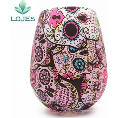 Unbreakable Silicone Wine Glasses BPA-Free Portable Printed Outdoor Wine Cups for Travel Picnic Pool Boat Camping