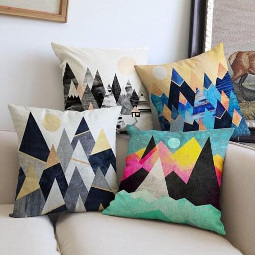 Creative Geometry Gradually Colorful Marble Stone Style Abstract Peak Pattern Pillow Case Home Sofa Decorative Cushion Cover