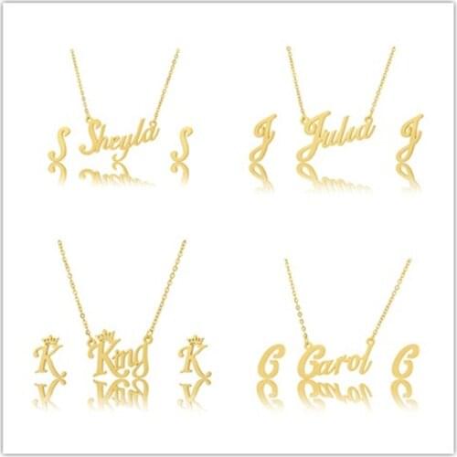 Letter Earing Gold Necklaces Stainless Steel Pendant Chokers Necklace & Earings Sets Trendy Jewelry As New Years Gift in 45cm