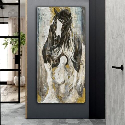 WANGART Larger size Grey Horse Oil Paintings Wall Art Running Animal Posters Wall Picture For Living Room Home Decor