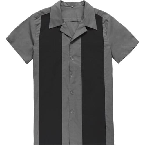 Rock N Roll Shirts Men Vintage 1950s Rockabilly Shirt Short Sleeve Punk Rave Shirt Mens Hip Hop Stitching Men Shirt US size