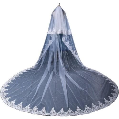 Luxury 3 Meters White and Ivory Cathedral Length Bridals Veil Lace Edge Wedding Accessories with Comb Veu De Noiva longo