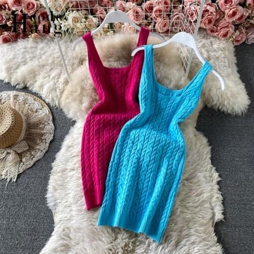 HangCode Sexy Package Hips Knit Mini Bodycon Dress Women 2021 New Summer Basic All Match Tank Dress Hot Club Party Vestidos