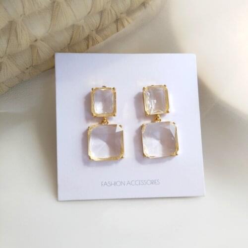 Korean Baroque Retro Temperament Crystal Clip Earrings Creative Transparent Simple Geometric Square Clip on Earrings No Hole