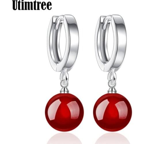 Red Earrings For Women 925 sterling silver Jewelry Red Black Stone Pearl Dangle Earring Wedding Annversary Brincos Gift