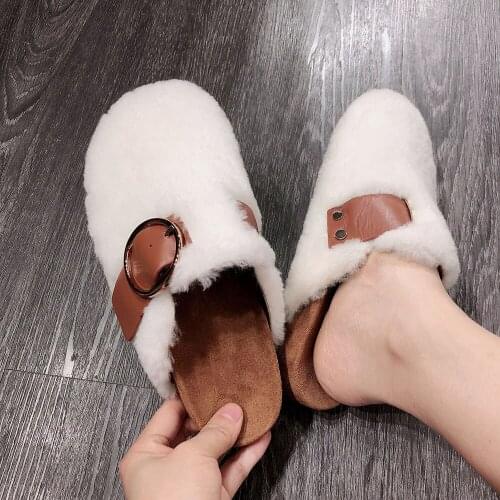 Winter warm ladies real fur slippers girls real lamb fur slides women house fur slides