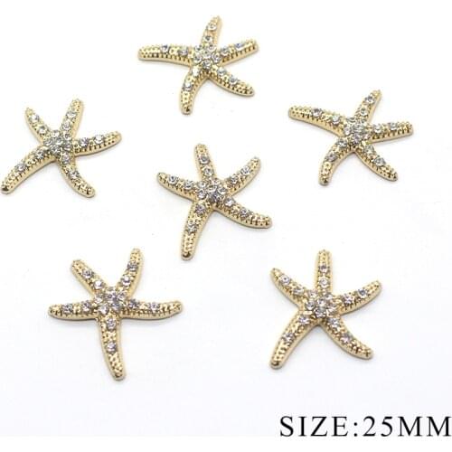 Selling flash diamond 10pcs 25MM starfish alloy rhinestone button jewelry parts accessories festival production design decoratio