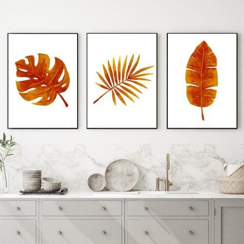Tropical Banana Leaf Canvas Painting Burnt Orange Palm Leaves Nordic Green Plant Poster Modern Wall Picture Room Home Decoration