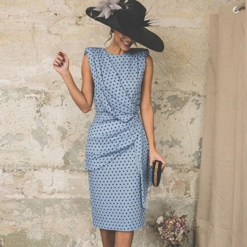 Summer Vintage Women Dress 2020 Dot Sleeveless Sheath Bodycon Sexy Elegant Womn Party Dress Female Knee Length Midi Dress Women