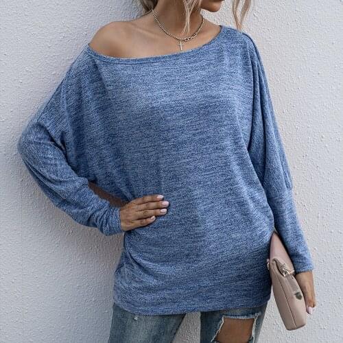 Spring Autumn T Shirt Women T-Shirt Loose Batwing Long Sleeve Loose Top Basic Tee Female Jumper Slash neck Tshirt camisas mujer