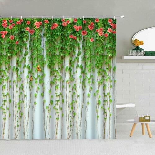 Spring Beautiful Flowers Plant Vines Swan Shower Curtain Polyester Fabric High Quality With Hooks Bath Screen Decor 3D Printing