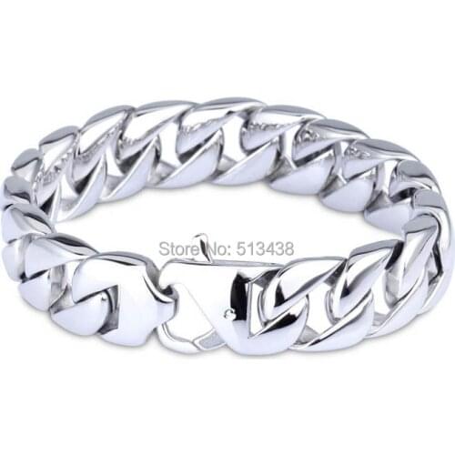 High Polished 316L stainless Smooth cuban curb chain bracelet Mens Hot sale jewelry 15mm 8.66