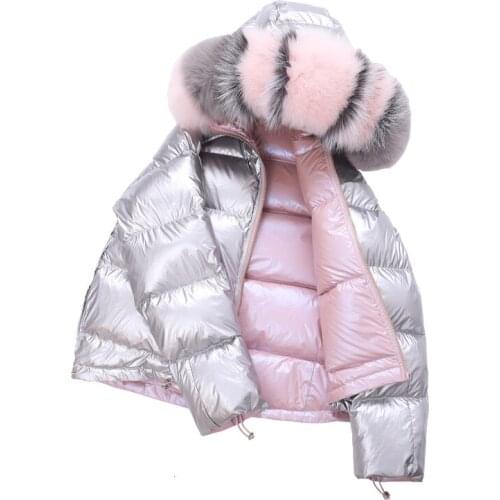 Womens Down Winter Warm Thicken Clothes Big Real Fox Fur Collar Hooded Parka Korean Two Side Female Puffer Jacket