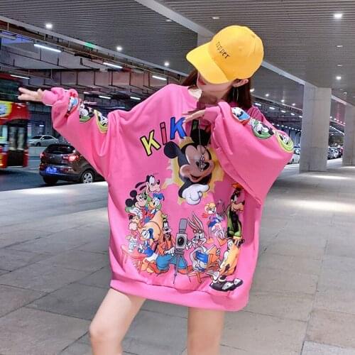 2021 Oversized Hoodie Women Spring And Autumn New Printed Long-Sleeved Pullover Loose Round Neck Mid-Length Bottoming Shirt Y077