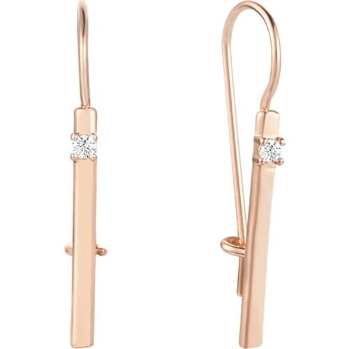 FJ Women 585 Rose Gold Color One Stone Earrings Round Stick Smart Long Earrings