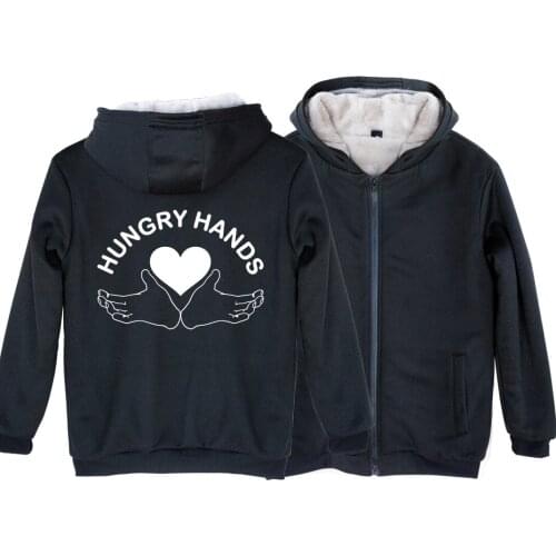 Woman Girl Parkas Full Zip Coat Plus Velvet HIMYM Heart Hungry Hands Autumn Winter Couple Clothes ZIIART