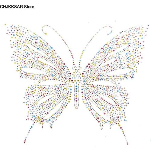 1pc New Embellishment Colorful Transfer Butterfly Design Rhinestone Motif Hotfix Iron on Patches For Sweater Shoes new