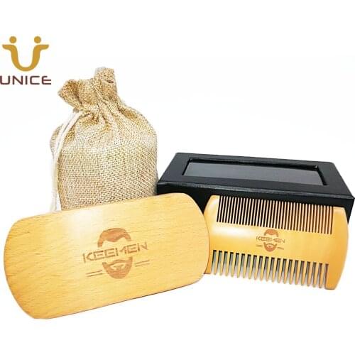 100pcs Customized Your LOGO Fine & Coarse Tooth Wood Combs Men Hair Combs And Beech Wood Beard Brush Boar Bristle Brush Gift Box