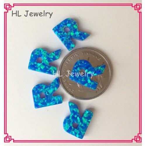 100PCS/Lot 10MM Capital R Letter For DIY Jewelry Synthetic Opal Pacific Blue Initial Letter Pendant