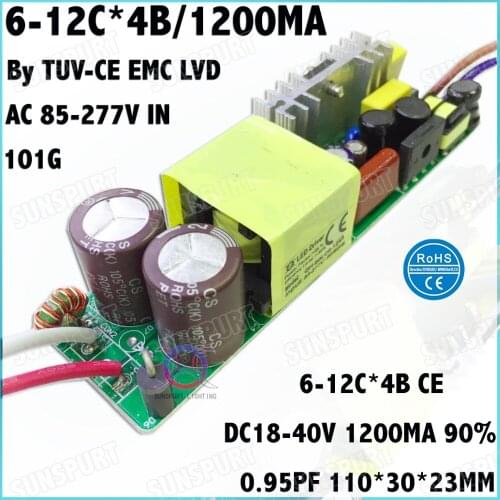 2 Pcs By TUV-EMC LVD 60W AC85-277V LED Driver 6-12Cx4B 1.2A DC18-40V Constant Current LED Power For LED Spotlights Free Shipping