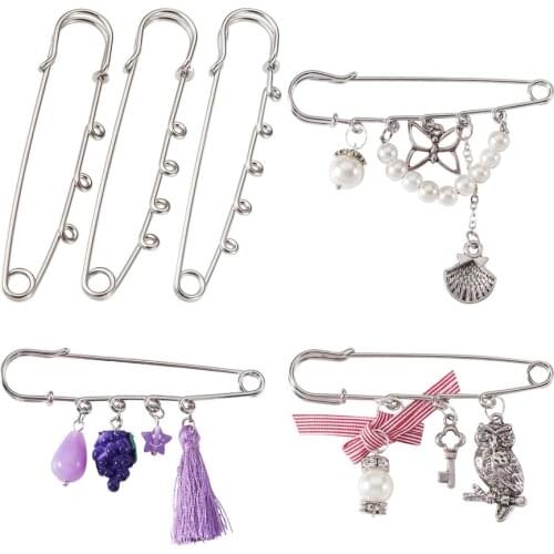 45Pcs 3 Style Stainless Steel Safety Pins with 3 & 4 & 5 Loop Stainless Steel Color 45pcs/set