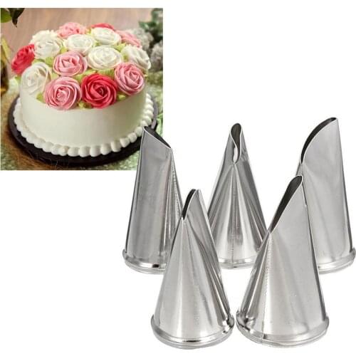 5Pcs Rose Petal Icing Piping Nozzles Stainless Steel Cream Tips Cake Decorating Tools Cupcake Pastry Tool Kitchen Gadgets 40a