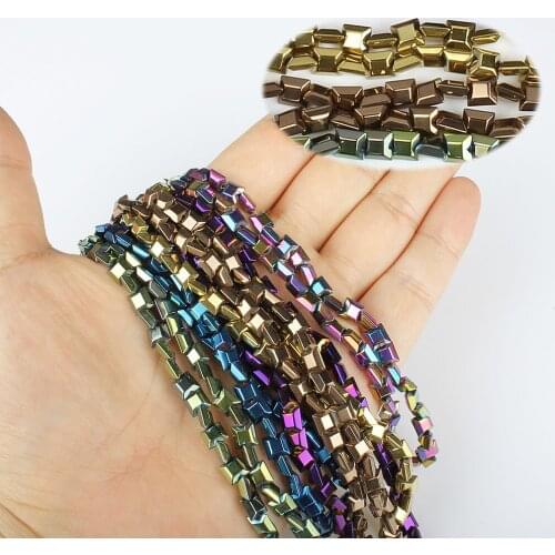 6x6mm Natural Hematite No Magnetic Vacuum Plating Section Square Shape Loose Beads 6 Colors High Quality Natural Magnet Beads