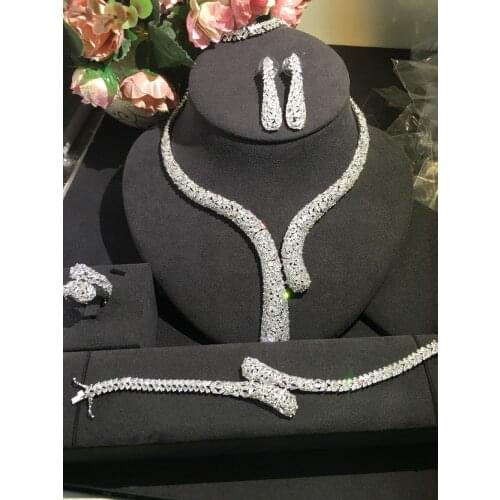 Accking Nigeria 4pcs Bridal Fashion Zirconia Jewelry Sets For Women Party, Luxury Dubai CZ Crystal Wedding Jewelry Sets