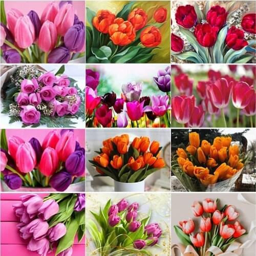 New 5D DIY Diamond Painting Tulip Flower Diamond Embroidery Cross Stitch Full Square Round Drill Crafts Manual Home Decor Gift