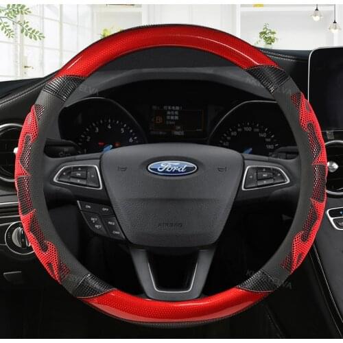Car Carbon Fiber+ Leather 38CM Car Steering Wheel Cover Anti-slip for Ford Focus 2 3 MK1 MK2 MK3 Auto Interior Accessories