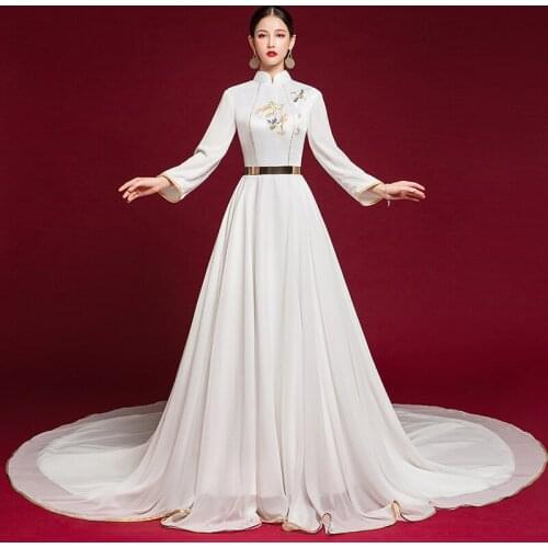 White Evening Dress Temperament Noble Thin In National Customs Adult Go Excellent Cheongsam Full Dress Woman Host Long Fund