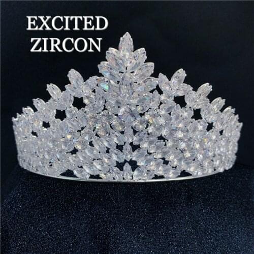 Large round fashion noble luxury crown crystal rhinestone bride wedding headdress ladies prom dinner jewelry